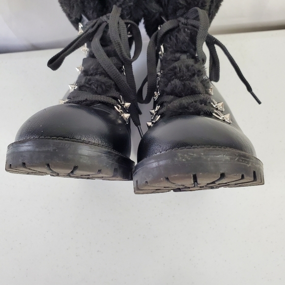 Guess Galway Leather Ankle Boot Size 10 Black Faux Fur Combat Bootie Lug Sole - Picture 11 of 15